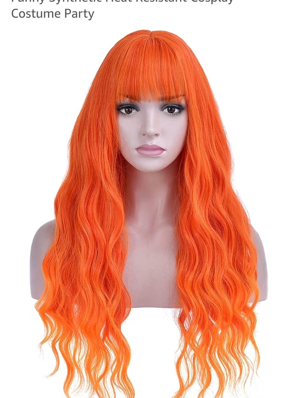 Orange Long Wavy Synthetic Wig with Bangs - Women Hair